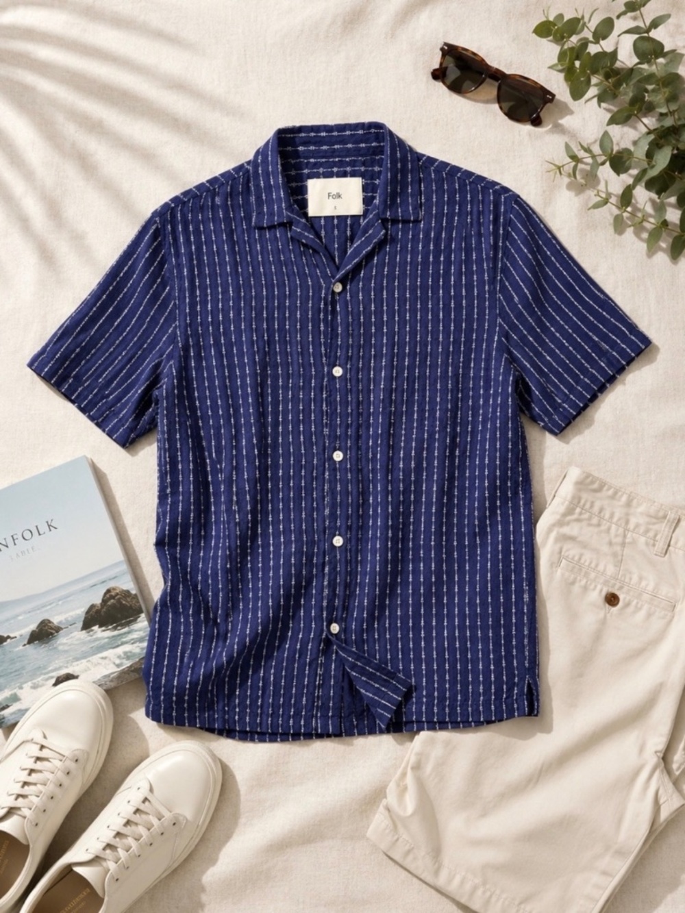 Folk‎ Harris Linen Blend Button Down Shirt Men's Size L 5